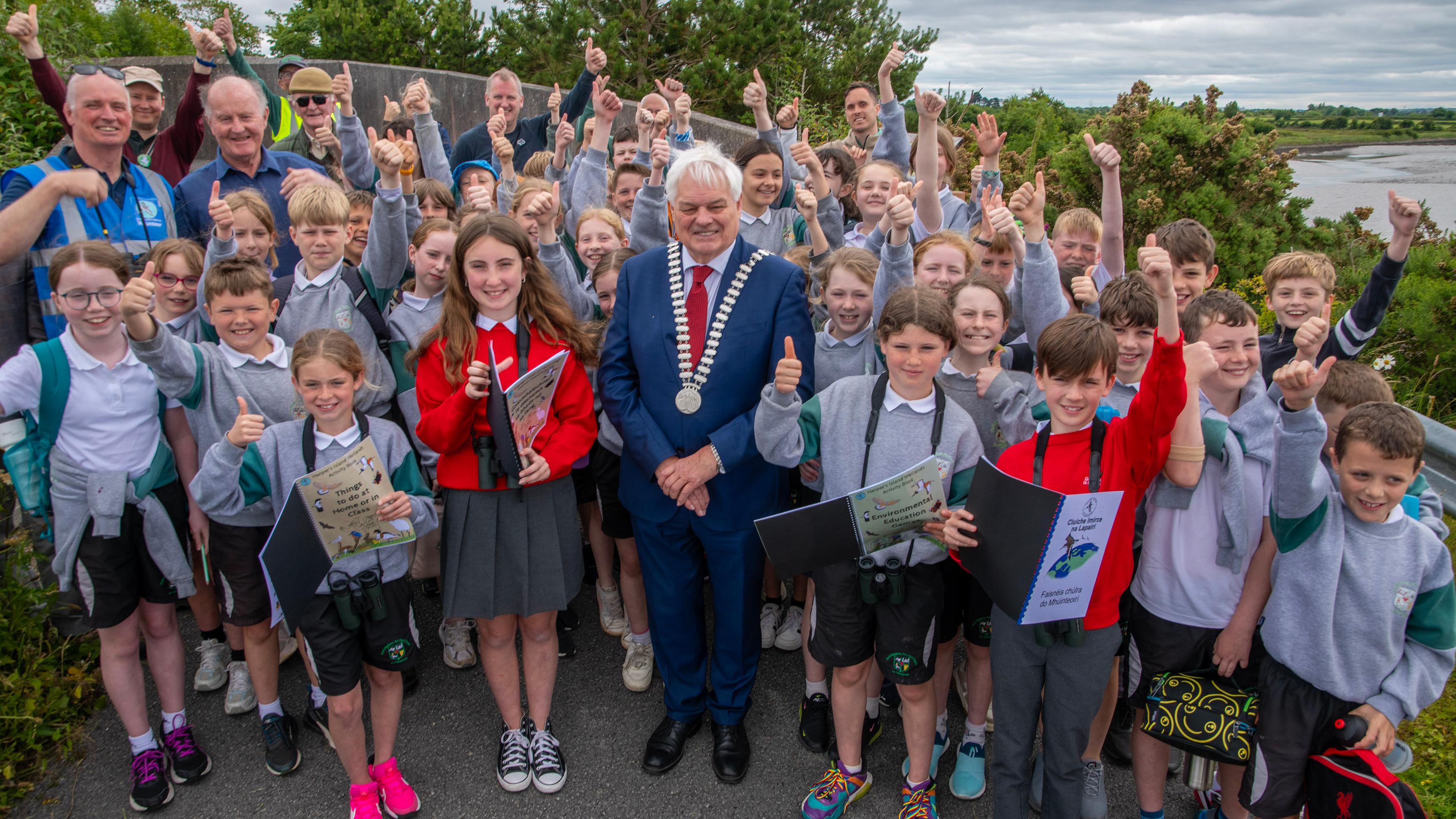 Educational outreach event involving school children and local leaders supporting wetland restoration in Ireland